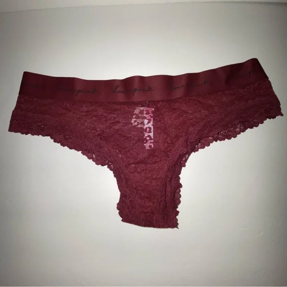 2Pc Pink Victoria’s Red and Gray Lace and Cotton Panties - Picture 2 of 12